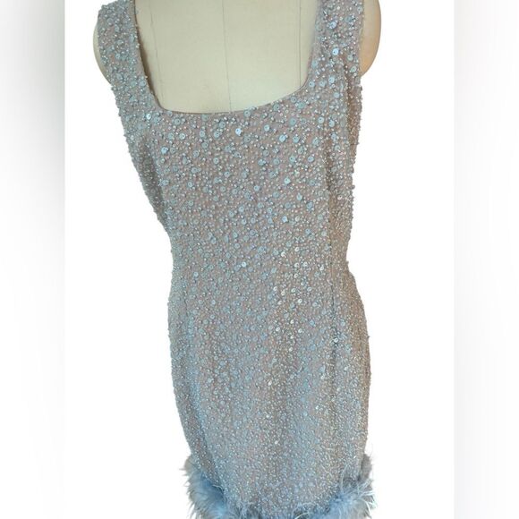 Nadine Merabi Lulu sequin blue feather gown size large - Picture 3 of 8